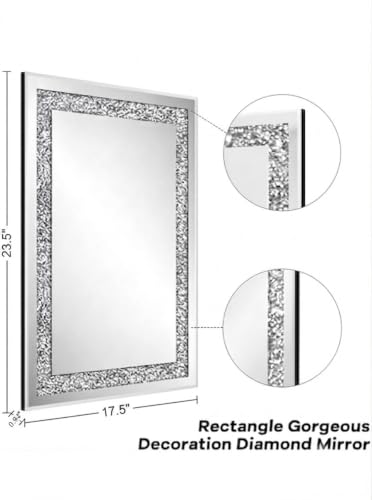 Image of Alfa Design Diamond Crush Wall Mounted LED Mirror | Touch Sensor 3 Light Modes for Bathroom Vanity Mirror, Washbasin, Farmhouse & Bedroom LED Crystal Rectangular 24 x 18 inch
