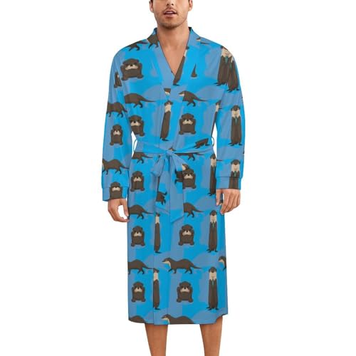 Otters Pattern Pajama Bathrobe SleepwearKnee Funny Shawl Gift for Men