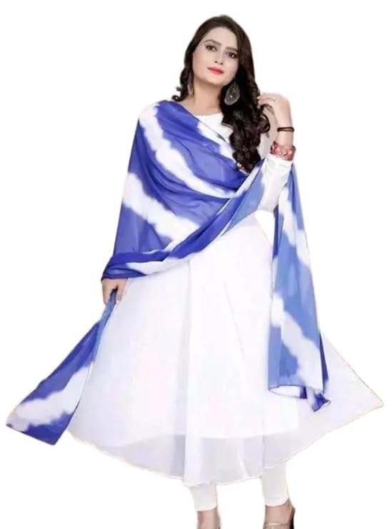 Womens Georgette Full Sleeves Round Neck Gown Featuring Solid Design with Pants and Tie-Dye Striped Design Dupatta 3 Piece Ethnic Wear-picture-28