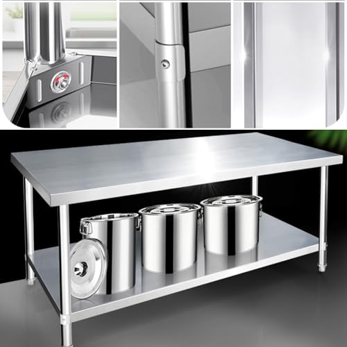 Dwupokładowy stół warsztatowy ze stali nierdzewnej - komercyjny stół do przygotowywania restauracji z otwartymi stojakami do przechowywania pogrubiona metalowa konstrukcja 89 cm x 50 cm x 80 cm