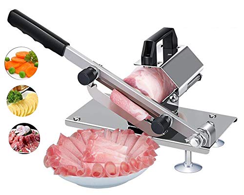 PEI Manual Frozen Meat Slicer, Meat Cheese Food Slicer Vegetable Slicing Machine Stainless Steel Meat Cutter Beef Mutton Roll Meat Cleaver Suitable for home, Kitchen and Shabu