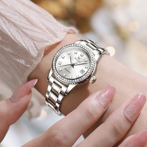Image of OLEVS Womens Automatic Watch Gold Luxury Diamond Self Winding Ladies Wrist Watches Waterproof Luminous Date
