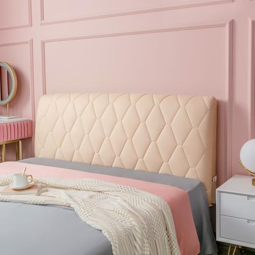JANEMUA Cabecero De Cama con Estampado De Rombos En Una Sola Línea, Protector Antipolvo Elástico Y Fácil De Colocar, Superficie De Tela Acolchada con Todo Incluido-Khaki||120cm