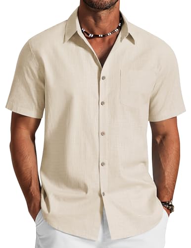COOFANDY Chemise Été Homme à Manches Courtes, Chemises Boutonnées Style Casual Chic, Chemisette pour Homme Manche Court, Haut Respirant pour Loisirs et...