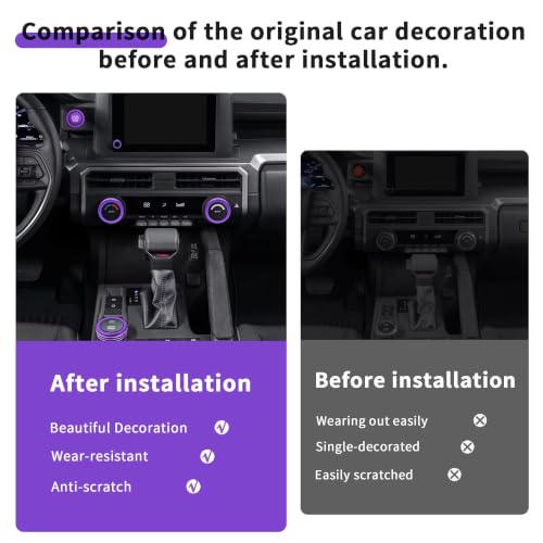 Image of for Toyota Tacoma 2024-2026 & 4Runner 2025-2026, 8-Inch Screen Aluminum Alloy Knob Cover Trim - Fits Push Start, AC, Volume & 4WD Gear Switch (Purple, 6-Piece Set)