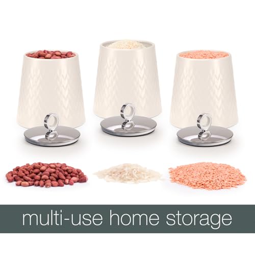 EHC Tea Sugar Coffee Canisters Set, Airtight Kitchen Storage Jars with Lids, Set of 3 Containers, Cream - Image 5