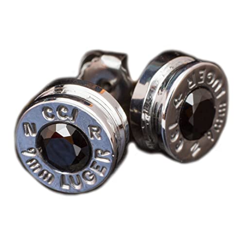 9MM Aluminum Bullet Casing Earrings Black CZ with Titanium Posts, Hypoallergenic, Nickel Free, Bullet Earring Studs 9MM Aluminum Bullet Casing Earrings Black CZ with Titanium Posts, Hypoallergenic, Nickel Free, Bullet Earring Studs