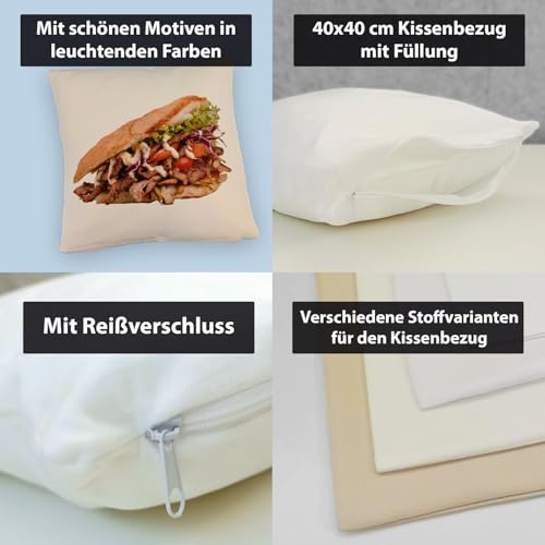 speecheese Fast Food Döner Kebab Kissen mit Leinenoptik Bequemes DönerKissen mit Leinenoptik mit gegrilltem Fleisch frischem Salat geschnittenen Tomaten und Rotkohl