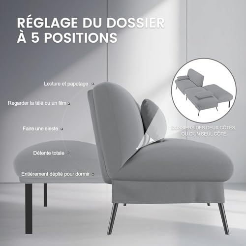 Canapé-lit 3 places velours réglable 5 positions COMHOMA