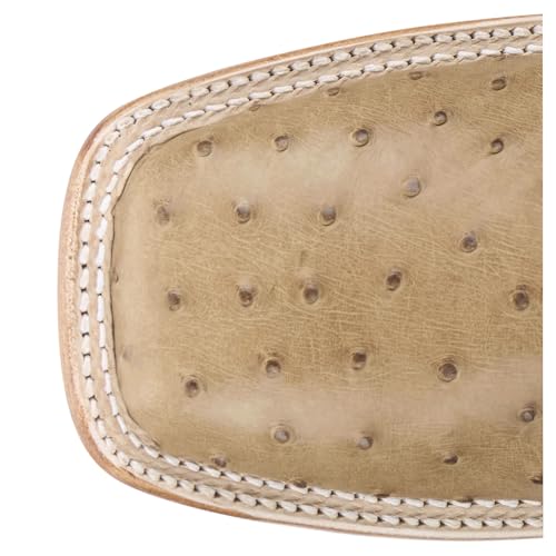 Justin Boots Mens Chisolm 13 Inch Full Quill Ostrich Square Toe Dress Boots Mid Calf - Beige, Blue - Size 11 EE4