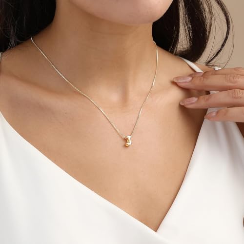 Image of Personalized Bubble Letter Initial Necklace, 14K Gold Plated, Dainty Pendant for Women, Trendy Gold Jewelry