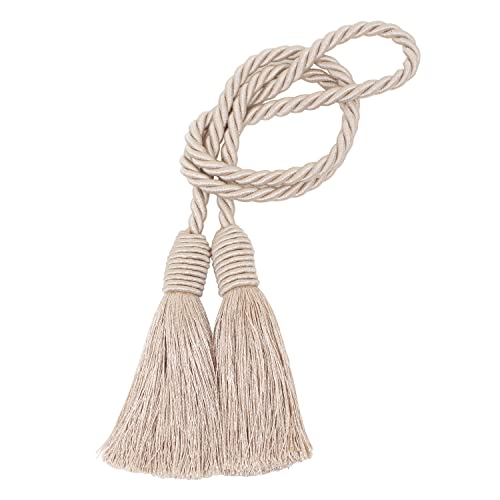Image of 4 Pack Curtain Tiebacks Handmade Decorative Curtain Holdbacks Rope with Tassel - Beige