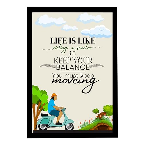 MIRA MEST 'Take Your Time' Motivational Wall Art Print with Turtle Design, Inspirational Quote Poster for Home, Office Decor (Life is Like Riding The Scooter)