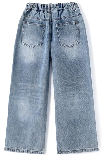 KIDSCOOL SPACE Girls Wide Leg Jeans, Elastic Pull on One Button Front Baggy Denim Pants2