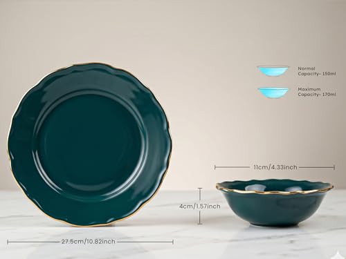 Image of Bodhi House 12-Piece Gold Rim Porcelain Dinner Set | Plates & Bowls Set | Lightweight | Dishwasher Safe | Ideal for Home Dining, Parties & Gifting Tableware Set | Teal
