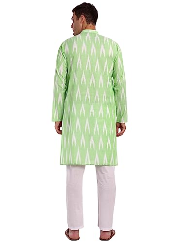 Image of SKAVIJ Men's Pure Cotton Printed Kurta Pajama Set Ikat Design Casual Ethnic Dress