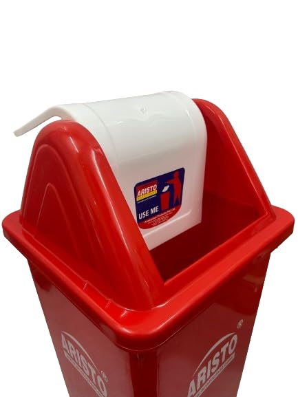Image of ARISTO Square Swing Lid Plastic Dustbin 60 LTR (Red)