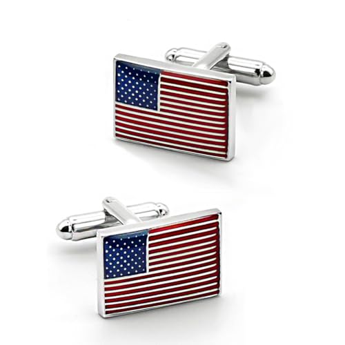 apenll Mancuernillas con diseño de bandera de Estados Unidos, color plateado, 2 piezas miniatura 2