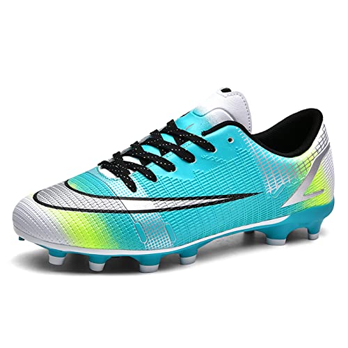 ELIOGN Botas de fútbol para hombre Spike Profesional atletismo Zapatos de entrenamiento para niños antideslizantes hierba deportiva a tiempo completo, azul, 36 EU Cover