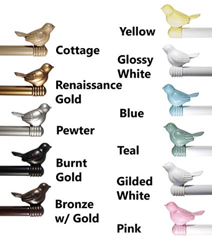 3/4-Inch Cute Decorative Bird Adjustable Window Treatment Curtain Single Rod Set, 28" To 48" - Teal Finial #TOP4