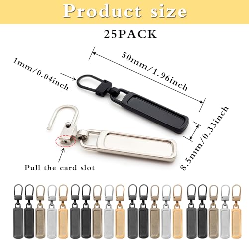 senylanhxy 25pcs Zipper Pull Replacement, Zipper Pullers Detachable Zipper Pull Tab Repair Metal Zipper Handle/Head Cord Extender Mend Fixer Slider for Clothing Backpack Jackets Pants Boots
