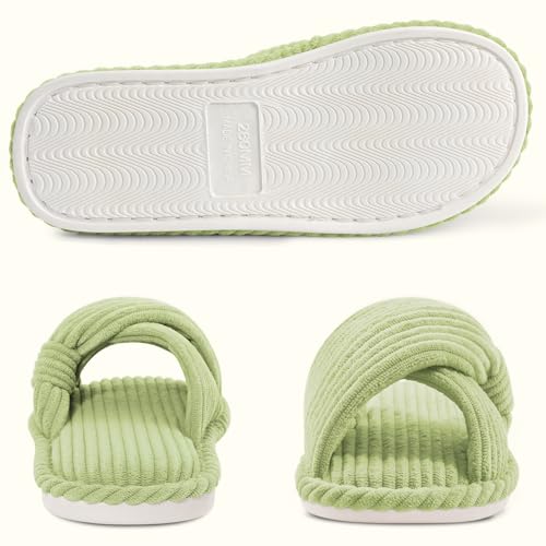 Image of Evshine Summer House Slippers for Women Corduroy Cross Bow Indoor Slippers Open Toe Slip On Bedroom Shoes with Memory Foam