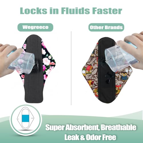 Image of wegreeco Reusable Menstrual Pads - Reusable Sanitary Pads | Reusable Panty Liners | Soft Cloth Menstrual - 6 Pack with 1 Cloth Mini Wet Bag (X-Large, Flower 02)