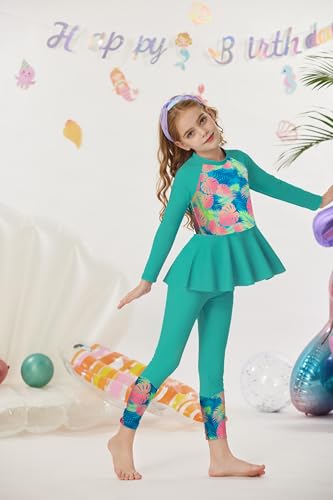 Image of GRACE KARIN Girls Long Sleeve Swimsuit Mermaid Bathing Suit Rash Guard Swimwear 4 Piece Size 5-12