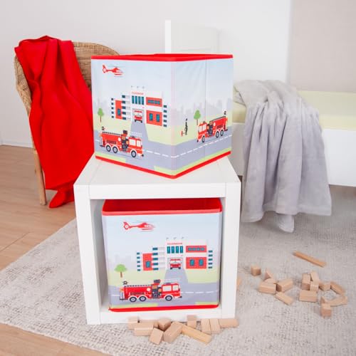 Herding Young Collection Aufbewahrungsbox Feuerwehr, ca. 30 x 30 x 30 cm, Aufbewahrung im Regal oder freistehend, 100% Polypropylen, Innen 100% Papier