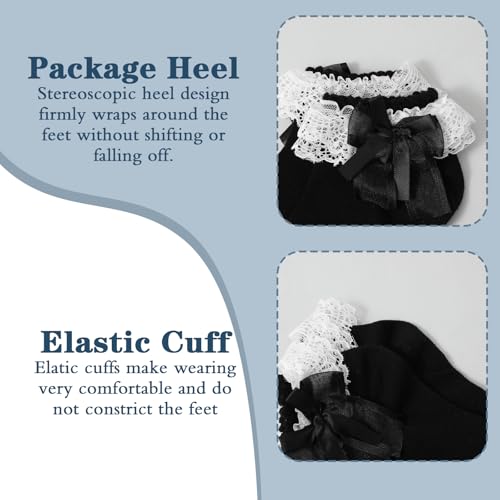 Image of Tyqour 1 Pair Ruffle Socks Women Black Lace Socks for Women Ankle Ruffle Frilly Socks, Comfortable and Breathable All Seasons