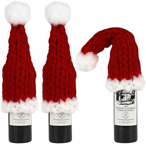 LOKIPA Knitted Christmas Wine Bottle Covers, 1PCS Novelty Xmas Wine Bottle Toppers Cover Bags for Christmas Wine Bottle Decorations