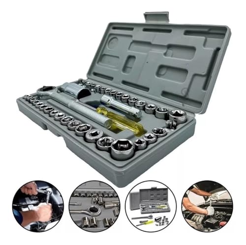 Conjunto Combo Kit de Chaves Canhão Catraca Cachimbo Reversível: Jogo com Soquetes de 40 Peças Sexta
