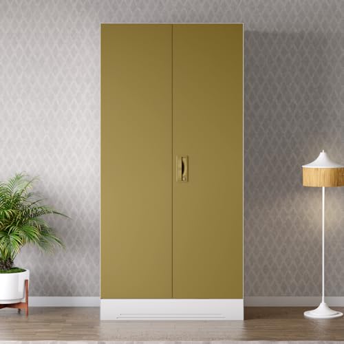 Image of Godrej Interio Almirah Slimline 2-Door Steel Almirah, Cupboard for Clothes (Alpine White and Amber Green Matte), 1-Year Warranty, 1 Locker, 4 Shelves
