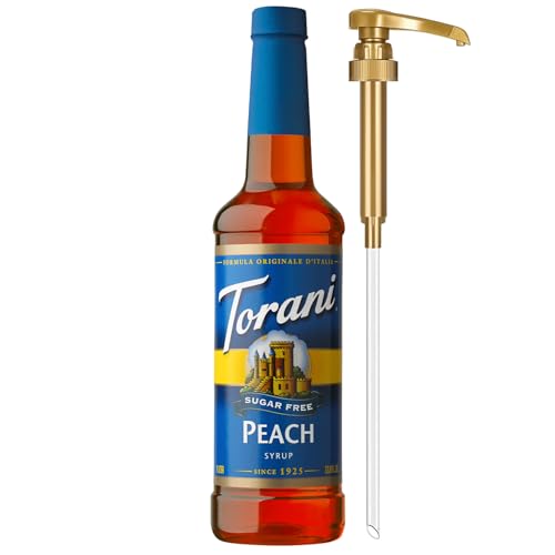 Torani Sugar Free Peach Syrup for Drinks, Zero-Calorie Flavoring for Iced Tea, Lemonade, and Sodas, Pump Included, 25.4 Oz