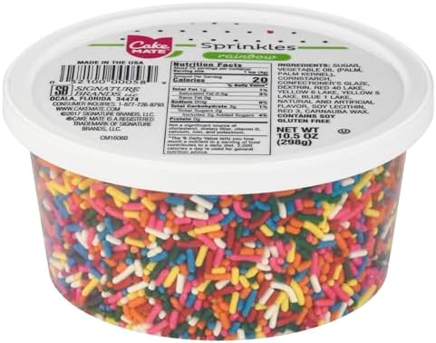 Cake Mate Rainbow Jimmies Dessert Sprinkles, Resealable Tub, 10.5 oz