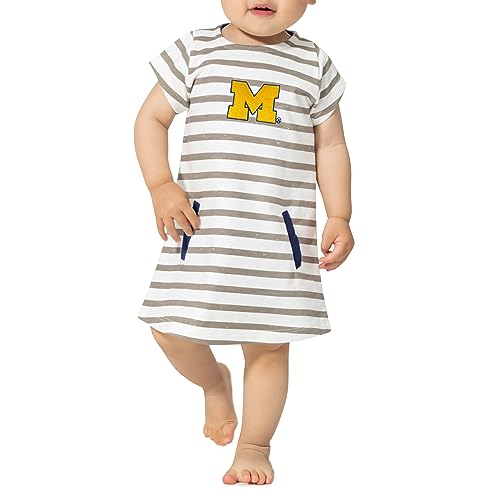 Image of Little King NCAA Infant Girls Short Sleeve Striped Dress-French Terry with Embroidered Team Logo-Sizes 6M, 12M and 18M