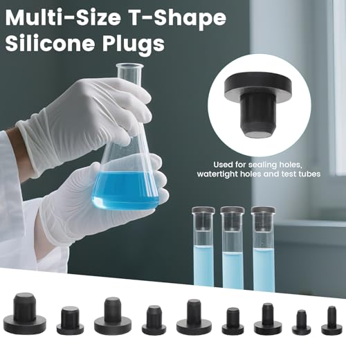Image of 90 Pcs Silicone Rubber Hole Plugs, (9 Sizes: 0.12 inch to 0.31 inch) - High-Temperature T-Shaped Soft Flexible Rubber Stopper Set, Round Waterproof Button Hole Plugs for Electrical, Automotive & DIY