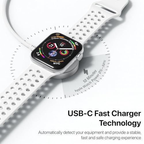 Image of Vaku Luxos USB A 3.0 Magnetic iWatch Charger Cable Compatible for iOS Smartwatch 1 Meter Wireless Fast Charging Cord for Ultra 11 /10 /9 /8 /7 /6 /SE2 /SE /5 /4 /3 /2 /1- White