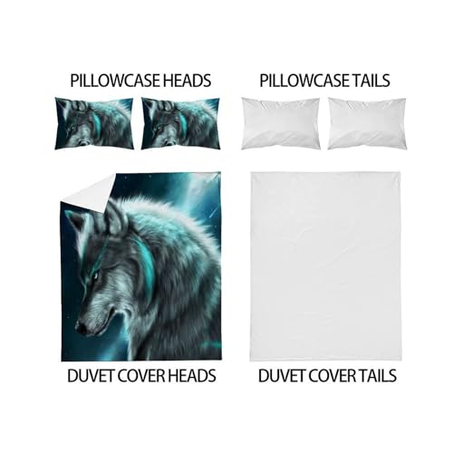 Housse de couette loup 200x200 cm en microfibre avec fermeture éclair