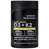 Sports Research Vitamin D3 K2 with 5000iu of Plant-Based D3 & 100mcg of Vitamin K2 as MK-7, Non-GMO Verified & Vegan Certified - 160 Liquid Softgels