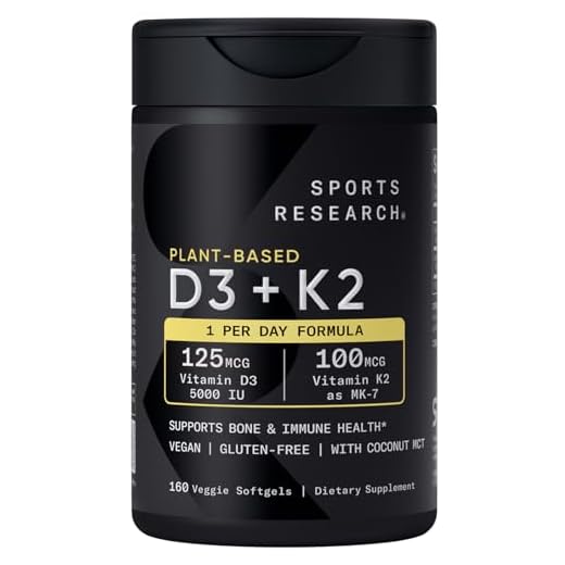 Sports Research Vitamin D3 K2 with 5000iu of Plant-Based D3 & 100mcg of Vitamin K2 as MK-7, Non-GMO Verified & Vegan Certified - 160 Liquid Softgels