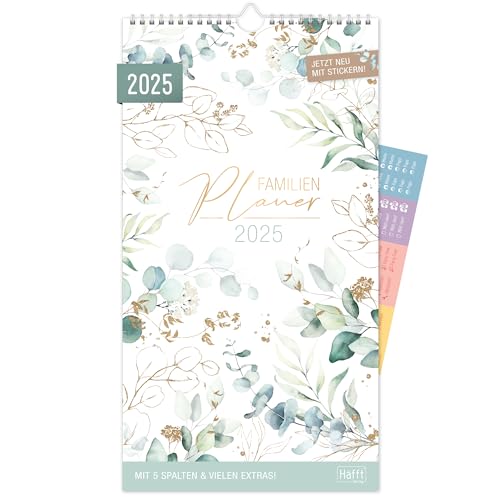 Häfft® Familienplaner 2025 mit 5 Spalten 'Blattgold' 23,5 x 42,6 cm,...