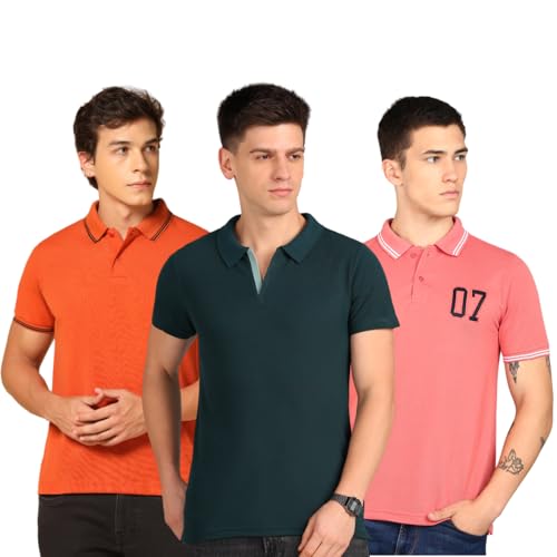 Image of INKKR Men's Solid Polo Neck Half Sleeve Stylish T-Shirt Combo (Size-XXL)