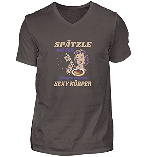 Spätzle avec sauce – Proverbes souabes – cadeaux Schwaben – T-shirt à col en V pour homme, Fumée (solide)., L
