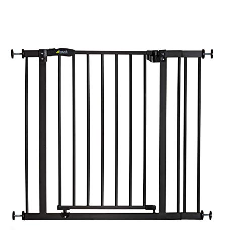 Hauck Baby Gate for Doors and Stairs Close N Stop inclusive 9 cm Extension, Child Stair Gate for Widths 84 to 89 cm, Pressure Fit - No Screws, One-Handed Opening to Both Sides, Metal, Black