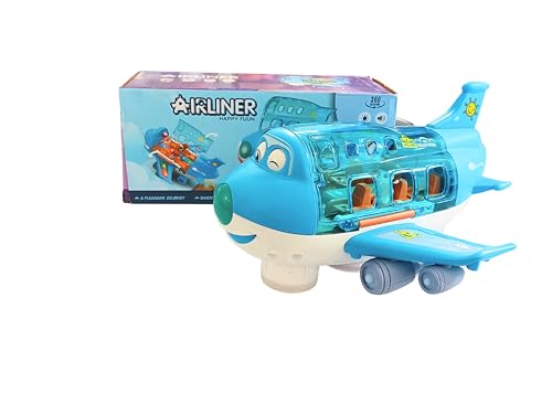 Image of Airliner Happy Fuun Kids Toy Airplane, Blue Transparent Plastic, Light and Sound Effects, Educational Aircraft for Ages 3+