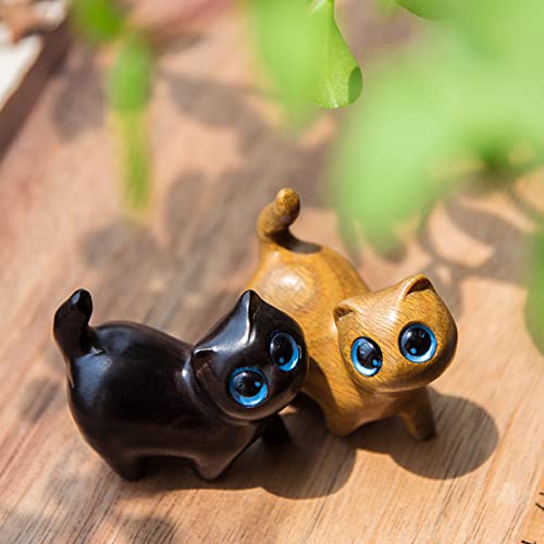 Estatua de Gato Tallada a Mano en Madera de Sándalo miniatura 3