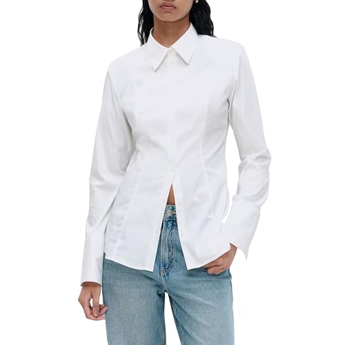 white christmas dresses Women's White, Long-Sleeve Form-Fitted Dress Shirt main image 0