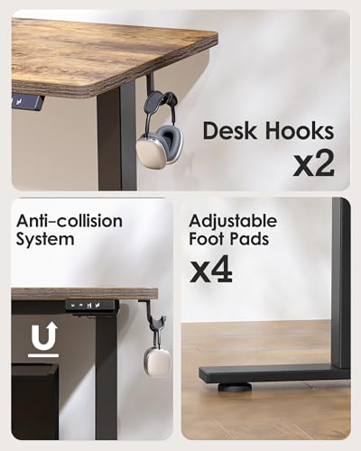 Image of TIQLAB Height Adjustable Electric Standing Desk, 40 x 24 inch, Sit Stand Up Desk, Splice Board, Computer Home Office Desk, Rustic Brown Top
