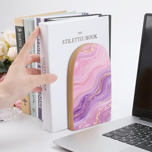 Sujetalibros de mármol rosa y madera moderna para estanterías elegantes 7
